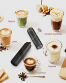 CIRCLE JOY Rechargeable Milk Frother Handheld with Stand, Dual Spring Whisk Head Electric Coffee Frother Foam Maker, Portable Drink Mixer for Cappuccino, Latte, Matcha, Black