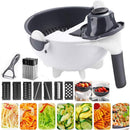 Axooms 9-in-1 Multifunctional Vegetable Slicer with Draining Basket, Portable Chopper, Grater and Magic Rotating Kitchen Vegetable Cutter