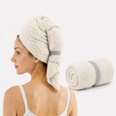 Axooms Microfibre Hair Towel, Super Absorbent Hair Towel Wrap with Elastic Straps for Women Adults, Soft Hair Turban Towel for Long Thick Curly Wet Hair, Cream White