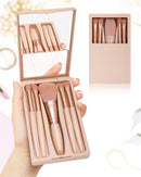 Axooms Mini Travel Makeup Brush Set for Women with Case & Mirror, 5 Pieces, Apricot