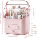 Axooms Makeup Organizer with Dustproof Lid, Carry Handle and Drawers, Large Cosmetics Storage Box for Bathroom, Countertop, Bedroom and Closet