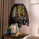 Axooms 5-Piece Halloween Table Decoration Set – Black Lace Round Spider Web Tablecloth, Fireplace Mantel Scarf, Spider Web Runner & 36 Scary 3D Bat Wall Stickers for Parties