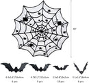 Axooms 5-Piece Halloween Table Decoration Set – Black Lace Round Spider Web Tablecloth, Fireplace Mantel Scarf, Spider Web Runner & 36 Scary 3D Bat Wall Stickers for Parties