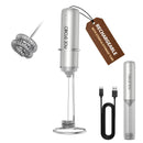 CIRCLE JOY Rechargeable Milk Frother Handheld with Stand, Dual Spring Whisk Head Electric Coffee Frother Foam Maker, Portable Drink Mixer for Cappuccino, Latte, Matcha, Black