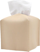 Axooms Square Tissue Box Cover, PU Leather Tissue Box Holder with Bottom Velcro, Modern Tissue Box Organizer for Bathroom, Car, Hotel, Office (5.25 x 5.25 x 5 in, Beige)