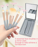 Axooms Mini Travel Makeup Brush Set for Women with Case & Mirror, 5 Pieces, Apricot