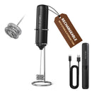 CIRCLE JOY Rechargeable Milk Frother Handheld with Stand, Dual Spring Whisk Head Electric Coffee Frother Foam Maker, Portable Drink Mixer for Cappuccino, Latte, Matcha, Black