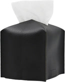 Axooms Black Square Tissue Box Cover, PU Leather Tissue Box Holder with Bottom Velcro Strap, Modern Tissue Organizer for Bathroom, Car, Hotel, Office (5.25 x 5.25 x 5 in)