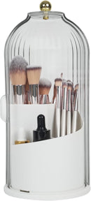 Axooms Makeup Brush Holder Organizer with Lid,360 Rotating Clear Dust Proof Makeup Brushes Organizer for Vanity Desktop Bathroom Countertop(White)