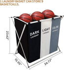 Axooms 3-Section Printed Laundry Basket – Foldable with Waterproof Oxford Bags & Aluminum Frame for Home and Dorm Storage