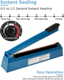 16-Inch (400mm) Heavy Duty Impulse Heat Sealer PFS-400 | Manual Bag Sealing Machine for Plastic, Poly, Mylar & Shrink Wrap | Food Packaging & Laminated Film Sealer | Spare Parts Kit Included | Blue