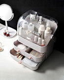 Axooms Makeup Organizer with Dustproof Lid, Carry Handle and Drawers, Large Cosmetics Storage Box for Bathroom, Countertop, Bedroom and Closet