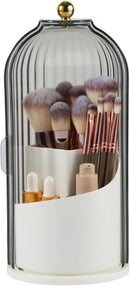 Axooms Makeup Brush Holder Organizer with Lid,360 Rotating Clear Dust Proof Makeup Brushes Organizer for Vanity Desktop Bathroom Countertop(White)