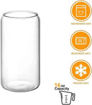 Axooms Clear Glass Drinking Cups with Wooden Lids and Reusable Glass Straws, 17 oz, 4- or 6-Piece Set