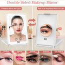 Axooms Rechargeable Makeup Mirror with 72 LEDs, Built-In Magnifying Mirror, 3 Light Colors & Touch-Control Brightness, Foldable Travel Mirror
