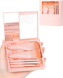 Axooms Mini Travel Makeup Brush Set with Hard Case & Built-In Mirror, 5 Pieces, Light Pink