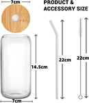Axooms Clear Glass Drinking Cups with Wooden Lids and Reusable Glass Straws, 17 oz, 4- or 6-Piece Set