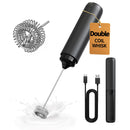 CIRCLE JOY Rechargeable Milk Frother Handheld with Stand, Dual Spring Whisk Head Electric Coffee Frother Foam Maker, Portable Drink Mixer for Cappuccino, Latte, Matcha, Black