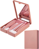 Axooms Mini Travel Makeup Brush Set with Hard Case and Mirror, 5 Pieces - Multicolor
