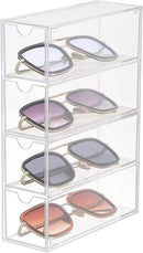 Axooms 4-Drawer Clear Acrylic Sunglasses Organizer, Divided Display Storage Box for Jewelry, Cosmetics, Watches, Makeup Brushes, and Eyeglasses