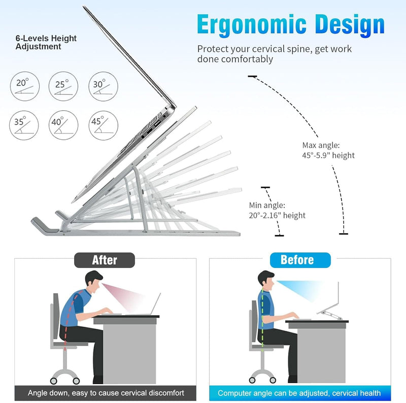 Portable Aluminum Ergonomic Laptop Riser Holder for Desk