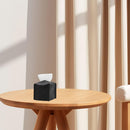Axooms Black Square Tissue Box Cover, PU Leather Tissue Box Holder with Bottom Velcro Strap, Modern Tissue Organizer for Bathroom, Car, Hotel, Office (5.25 x 5.25 x 5 in)