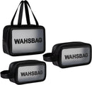 Axooms 3-Piece Clear PVC Toiletry Bag Set, Waterproof Zipper Cosmetic Bags with Carry Handles, Black