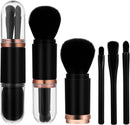 Axooms 4-in-1 Retractable Makeup Brush Set, Portable Travel Powder, Highlighter, Eyeshadow, and Lip Brushes, Pink