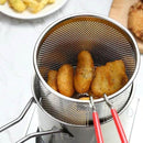 Axooms Small Stainless Steel Deep Frying Pot with Basket, 1200ml Capacity, Long Handle – For French Fries, Shrimp, Fish, Chicken Wings, Butter, Sauce, Broth & Pasta (Silver)