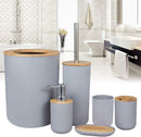 Axooms Six-Piece Bamboo Bathroom Accessory Set with Toilet Brush, Soap Dispenser, Wastebasket, Toothbrush Holder, Cup, and Soap Dish