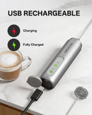 CIRCLE JOY Rechargeable Milk Frother Handheld with Stand, Dual Spring Whisk Head Electric Coffee Frother Foam Maker, Portable Drink Mixer for Cappuccino, Latte, Matcha, Black