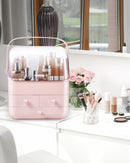Axooms Makeup Organizer with Dustproof Lid, Carry Handle and Drawers, Large Cosmetics Storage Box for Bathroom, Countertop, Bedroom and Closet