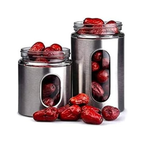 Axooms Glass Canister Set with Stainless Steel Coat – 3-Piece Airtight Jars with Window (8.5×20.5 cm, 15.5 cm, 10.5 cm)