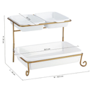 Axooms 2-Tier Rectangular Serving Tray with Gold Stand – Porcelain Appetizer & Dessert Display (20 cm + 30 cm Trays)