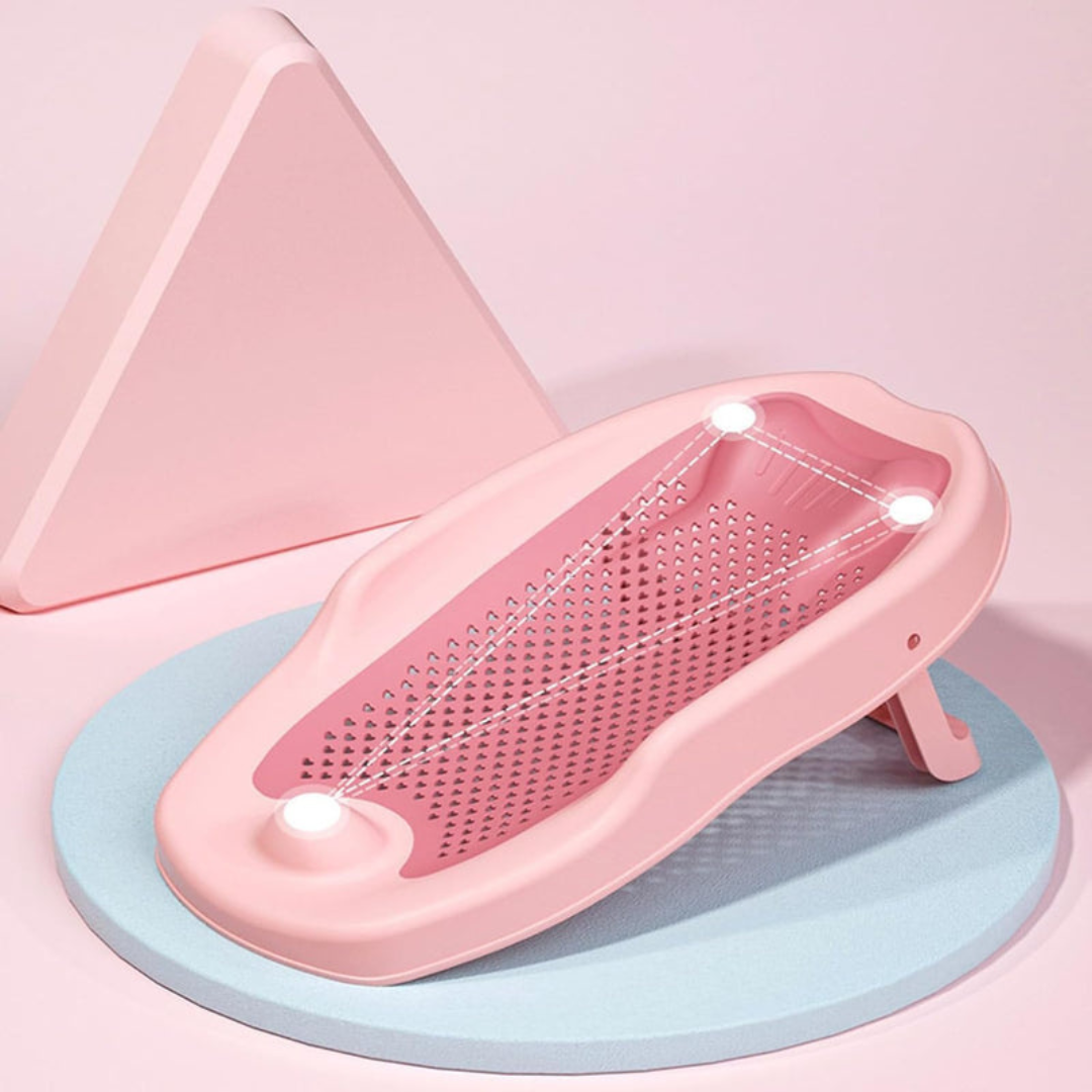 Axooms Foldable Baby Bath Seat – Soft Mesh, Quick-Dry & Non-Slip | Portable Infant Bath Support (0–12 Months)