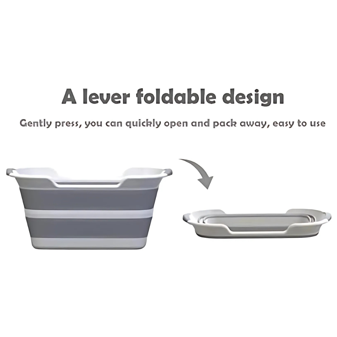 Foldable Multipurpose Collapsible Pet & Baby Bath Tub – 60 × 40 × 27.5 cm | PP+TPR, Lightweight, Space-Saving (Folds to 7 cm) – Grey & White