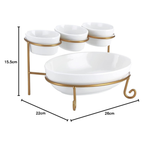 Axooms 2-Tier Oval Serving Set with Gold Stand – Porcelain Appetizer & Dessert Display (3×10 cm + 1×24 cm)