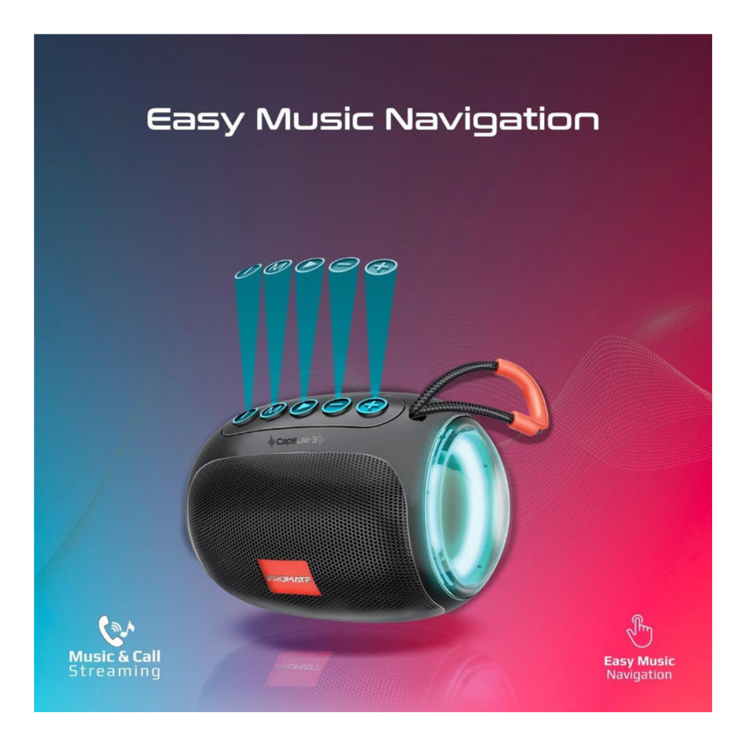 Axooms Capsule-3 Bluetooth Speaker – 5W Portable with LED Lights, TWS, BT 5.3, AUX/USB/TF Speaker