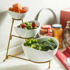 Axooms 3-Tier Serving Bowl Set with Gold Collapsible Stand – Elegant Ceramic Bowls for Chips, Dips, Appetizers, Desserts & Fruit