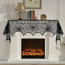 Axooms 5-Piece Halloween Table Decoration Set – Black Lace Round Spider Web Tablecloth, Fireplace Mantel Scarf, Spider Web Runner & 36 Scary 3D Bat Wall Stickers for Parties