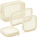 Axooms 4-Piece Mesh Makeup Bag Set, Clear Travel Cosmetic Bags with Zippers, Small Toiletry Pouches in Multiple Sizes