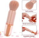 Axooms 4-in-1 Retractable Makeup Brush Set, Portable Travel Powder, Highlighter, Eyeshadow, and Lip Brushes, Pink
