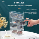 Axooms 4-Drawer Clear Acrylic Sunglasses Organizer, Divided Display Storage Box for Jewelry, Cosmetics, Watches, Makeup Brushes, and Eyeglasses