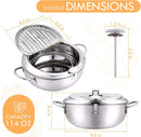 Axooms Deep Frying Pot, 304 Stainless Steel with Temperature Control and Japanese-Style Lid, Non-Coated Tempura Fryer 9.4 Inch Diameter