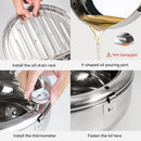 Axooms 9.4 Inch / 3.4L Deep Frying Pot – Japanese-Style Tempura Pot with Lid, 304 Stainless Steel, Temperature Control & Oil Drain Rack for Fries, Chicken & More