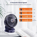 Axooms Clip-on Desk Fan for Stroller 5000mAh Rechargeable, Personal USB Fan with 4 Speeds 360° Adjustable Rotation, Desktop Table Fan for Pushchair, Car and Travel, Blue