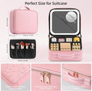 Axooms Travel Makeup Case with LED Mirror, 3 Light Modes, Adjustable Brightness and Removable Dividers