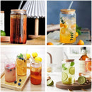 Axooms Clear Glass Drinking Cups with Wooden Lids and Reusable Glass Straws, 17 oz, 4- or 6-Piece Set