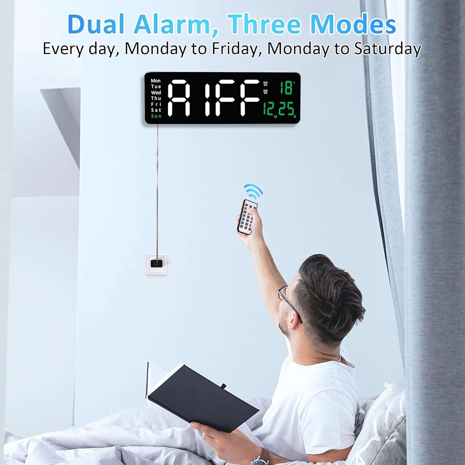 Large Digital Wall Clock with Remote Control - 16"