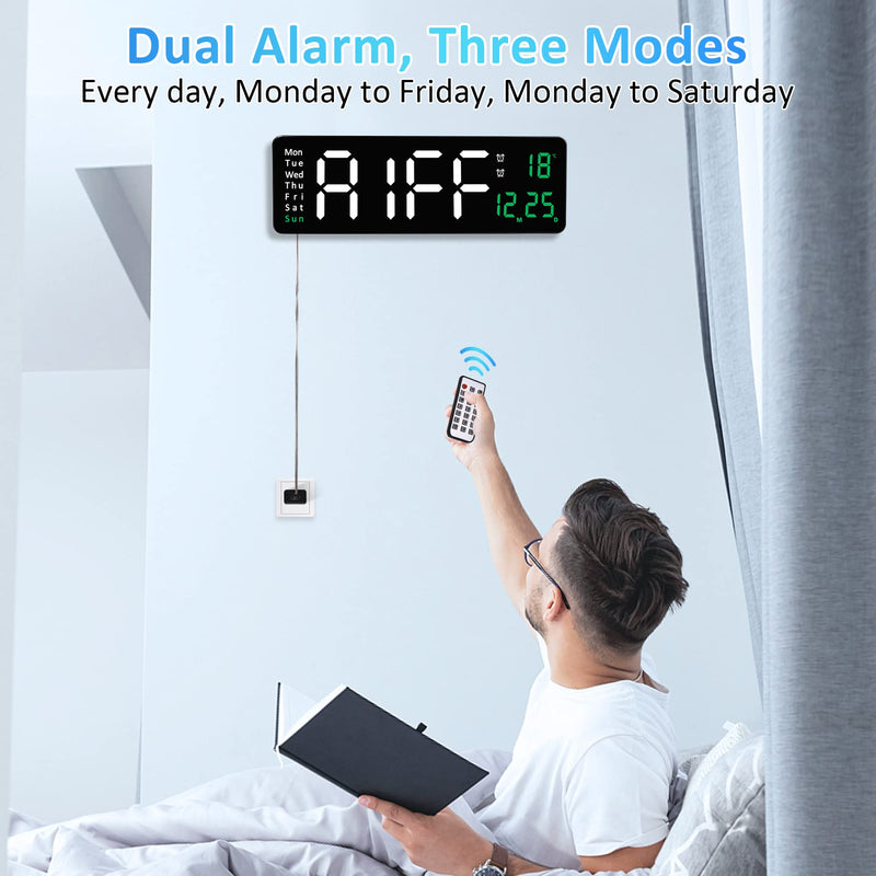 Large Digital Wall Clock with Remote Control - 16"